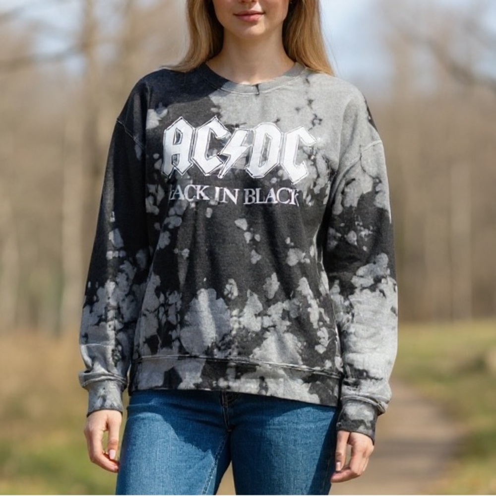 ACDC Back In Black Acid Wash Graphic Band Sweatshirt